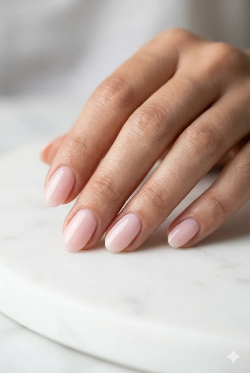 blush pink barely-there gel nails soft warm feminine luminous 2026