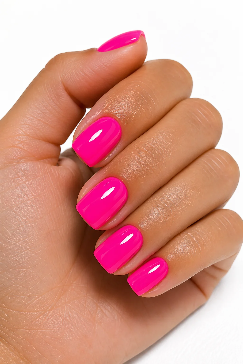 hot pink summer nails – electric neon-leaning hot pink ultra-gloss gel bold statement short square 2026