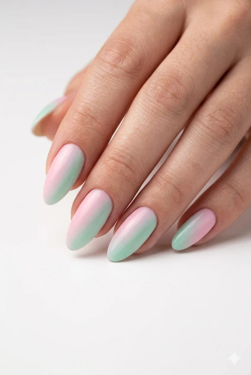 Y2K airbrushed gradient nails soft blended pink mint purple baby blue no hard edges 2026