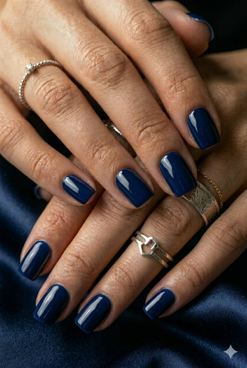 navy blue square nails deep bold cool-toned flat edge sophisticated 2026