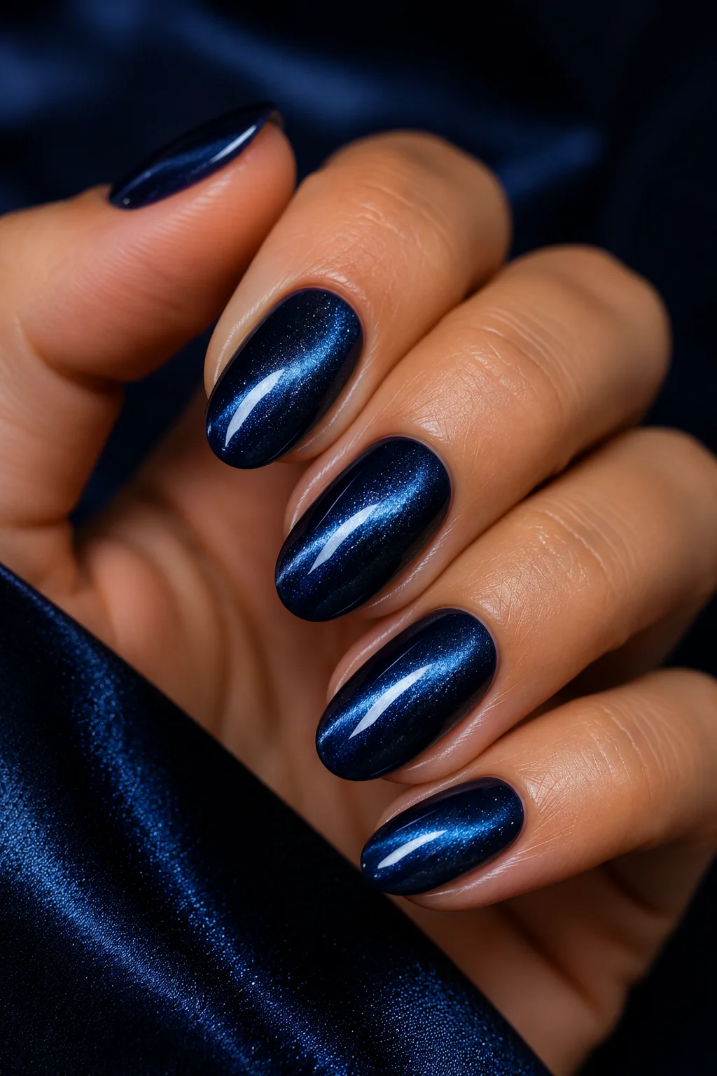 navy cat eye patriotic nails deep navy magnetic glowing streak 4th of July sophisticated elegant 2026
