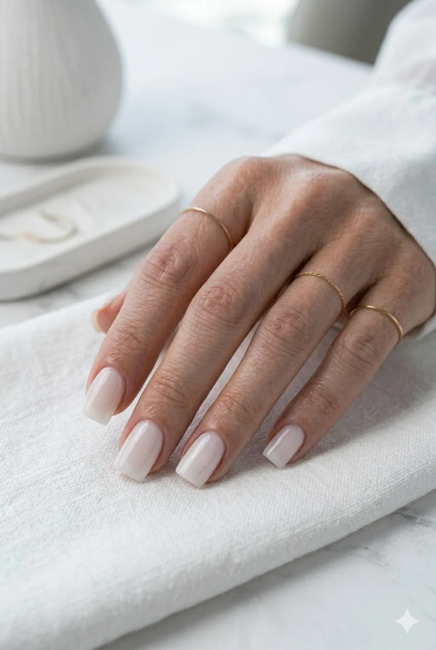 milky white square nails sheer cloud white gel clean girl geometric architectural 2026